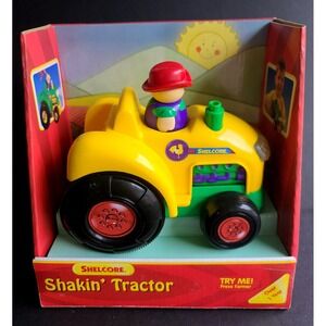 Shakin Tractor Playset Yellow Green Farmer Lights Flash Vintage Shelcore Toy NIB
